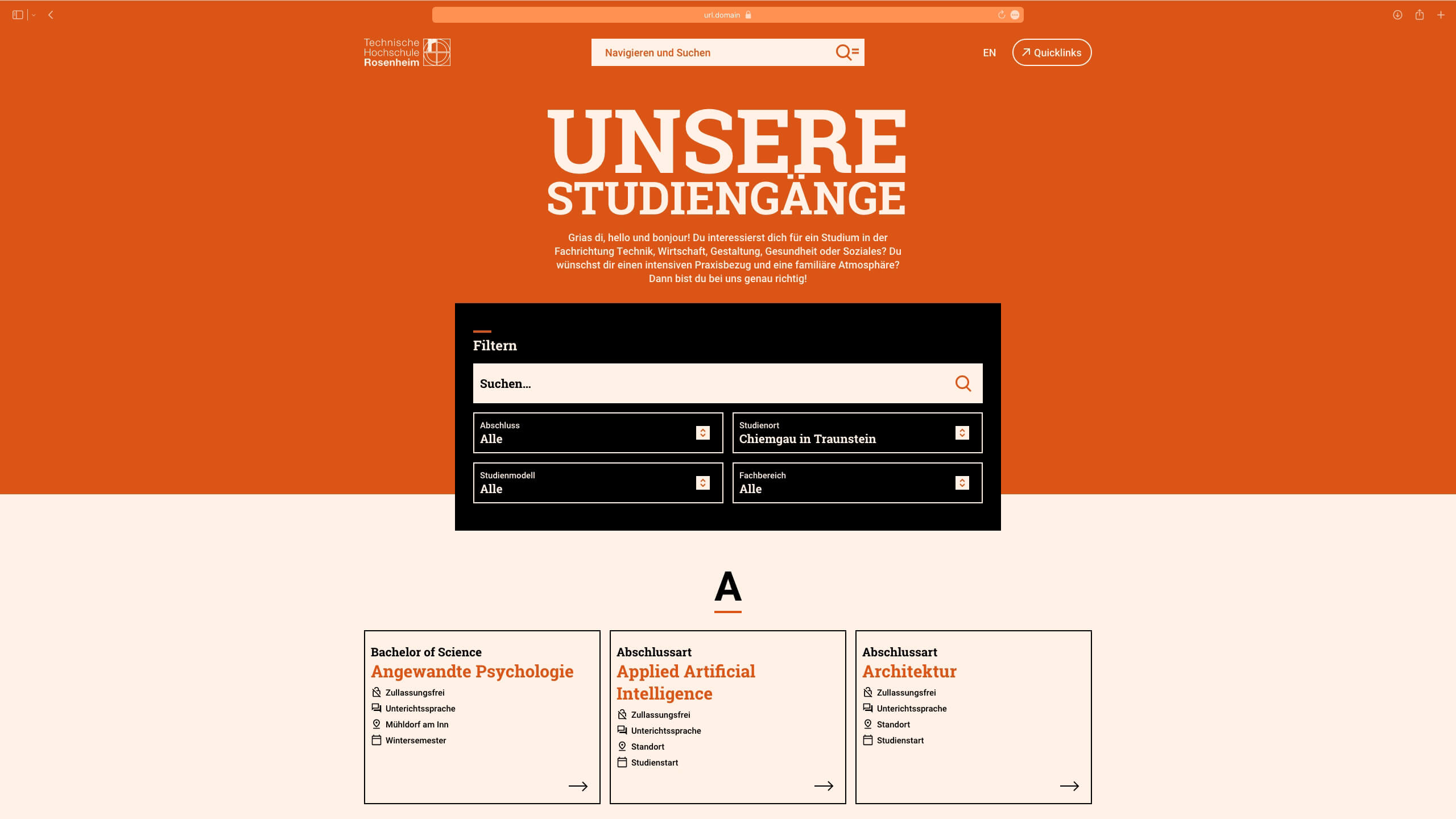 Studiengangsübersichtsseite